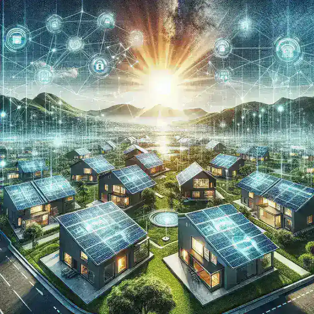 "Imagem ilustrativa mostrando um sistema de energia solar inteligente com sensores conectados, destacando como a tecnologia ajuda a otimizar a eficiência energética e a gestão do consumo."