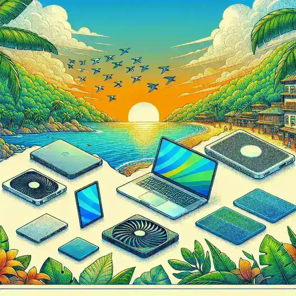 "Cooling pad for laptops designed for Brazilian climate, showcasing a sleek design, effective airflow system, and ergonomic features to enhance laptop performance and prevent overheating."