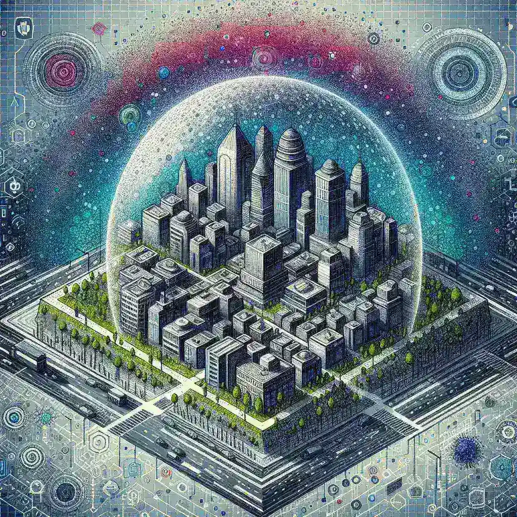 "Plataforma de inteligência artificial analisa dados para prever o impacto de epidemias em áreas urbanas, ilustrando a tecnologia aplicada à saúde pública."